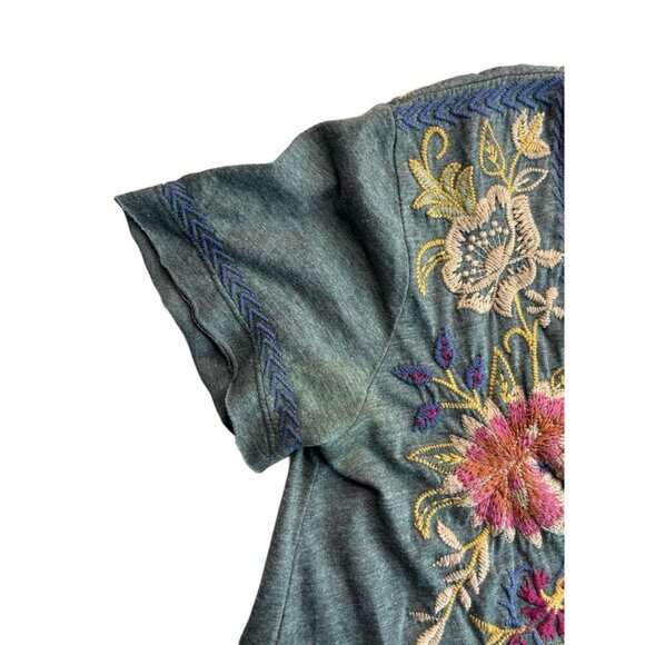 Johnny Was Dress Adeline Tunic Draped Floral Embroidered V-neck Blue, Sz Small - Picture 3 of 5